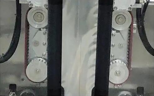 Detail der Seitenfaltenbeutel-Verpackungsmaschine – Synchronisiertes Beutelzugrad